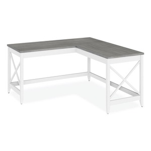 Alera ALEWSF5959GY Escritorio tipo granja en forma de L de 58,27 pulgadas. X 58.27 Pulgadas X 29.53 Pulgadas Escritorio para Computadora Gris/Blanco - Product Image 1