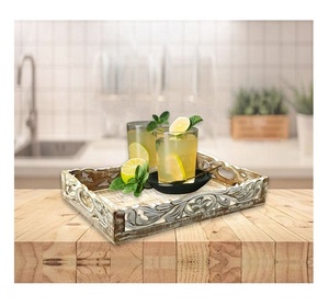 Plateau de service décoratif en bois d'acacia fait main, écologique et compatible lave-vaisselle, idéal pour salon et hôtel – Meilleures ventes - Product Image 1