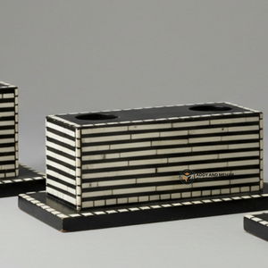 Proveedor Indio Ofrece Juego de Portavelas Navideños Hechos a Mano con Incrustaciones de Hueso Negro, Diseño Chevron, Portavelas Decorativo Duradero - Product Image 3