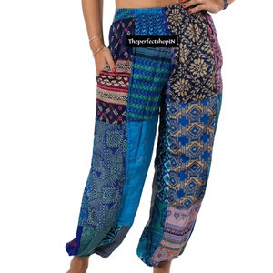 Unisex High All-Season Patchwork Harem <b>Pants</b> Pockets Wholesale Summer Festivals Streetwear Men Women's Fashion <b>Silk</b> Logo XL - Product Image 1