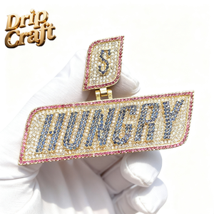 Pendentif Lettre 'Hungry' Bijoux Hip-hop pour Femmes et Hommes Argent 925 Plaqué Or 14K Pendentif Thématique de Luxe avec Moissanite - Product Image 1