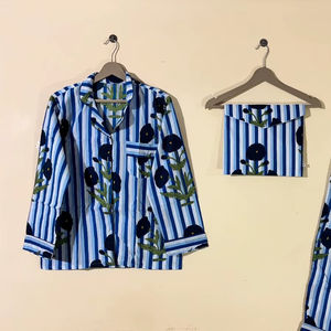 Conjunto de pijama de algodón hecho a mano en India, ropa de dormir de algodón suave, traje de noche con estampado floral de algodón hecho a mano, conjunto de ropa de estar Jaipuri. - Product Image 1