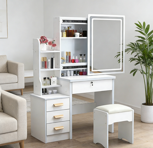 Table de maquillage éclairée par <span class=keywords><strong>LED</strong></span>, anti-poussière, avec rangement, idéale pour appartement et petite chambre – Meilleure vente - Product Image 6