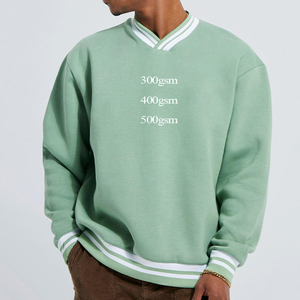 Custom Logo Crew Neck Winter Sweatshirt <b>Mint</b> Green Pullover with Embroidered Striped Ribbed Cuffs and Hem Soft Fleece Streetwear - Product Image 2