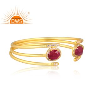 Dernière conception plaqué or 18 carats naturel Cz & arc-en-ciel lune pierre gemme manchette bracelet demi-fabricant de bijoux fins - Product Image 1