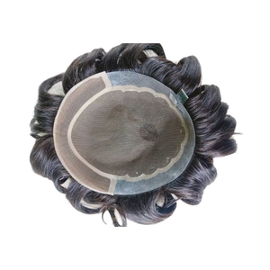 วิกผมคนจริง100% อินเดียแบบ Q10สำหรับผู้ชายวิกผมเรีมีมีลูกไม้ด้านหน้าผมตรงแก้ปัญหาเนื้อผมสำหรับศีรษะล้าน - Product Image 1