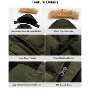 Vente en gros Nouveau style Blouson matelassé vintage pour homme en maille respirante, grande taille, avec capuche en fourrure, fermeture éclair, manches longues, design bulle, deux - Product Image 6