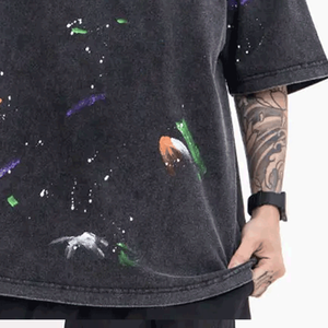 เสื้อยืดผู้ชายแขนสั้นแนวสตรีทเสื้อยืดวินเทจผ้าคอตตอนซัก100% - Product Image 5