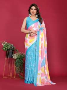Saree en mousseline de soie mousseline de soie imprimé floral léger parfait pour toutes les occasions - Product Image 3