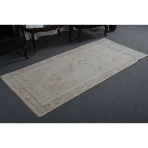 Alfombra turca clásica Vintage Beige 3,6X7,5 pies Área grande Respaldo de látex de lana Rectangular Patrón abstracto Halls Habitaciones Patchwork - Product Image 4