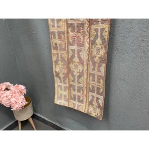Turkish 1.6x4.6 ft Rug, Vintage Rug, <b>Brown</b> Ikat Rug <b>Wool</b> - Product Image 3