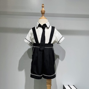 Nouvelle arrivée bébé garçon ensemble de vêtements cravate noir manches courtes chemise noir court bretelles pantalon 3 pièces-Paul 1 ensemble - Product Image 6