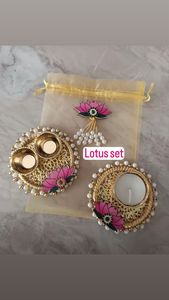 Coloré MDF Lotus Rangoli ensemble avec bougeoir en métal décor à la maison festif cadeaux de mariage pendaison de crémaillère faveurs décoration de Table - Product Image 2