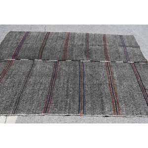 <b>Rustic</b> Gray 6x8 ft Turkish Wool <b>Rug</b> Flat Weave Patchwork Pattern Living Room Carpet Latex Striped Rectangle Hallway Design - Product Image 3