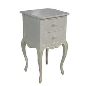 Table de chevet en bois massif peinte en blanc avec sculpture à la main de style antique, table de nuit classique de style européen, meubles de chambre et d'hôtel - Product Image 5