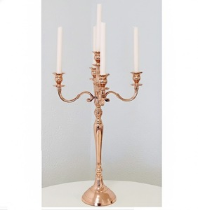 Candelabres en aluminium pour centre de table de mariage, 5 bras, finition cuivre, pour la décoration de la maison, du sol et de la table - Product Image 1