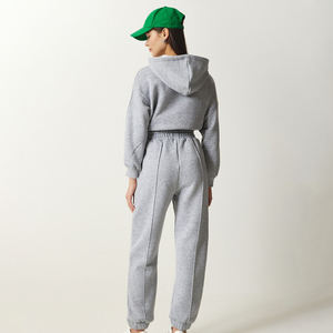 Custom Design Cotton Polyester Women Tracksuits Quick Dry Long Sleeves Full Length Zipper Hooded Women's <b>Set</b> - Product Image 2