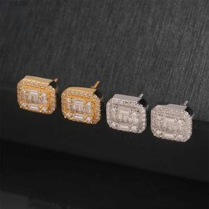 Hot Selling 925 Sterling Silver Baguette Lab Grown Diamond Stud Earrings High Quality <b>Yellow</b> Gold & Rhodium Plated Fine Jewelry - Product Image 3