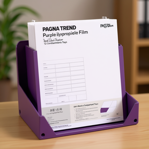 Organizador de Escritorio Laminado con Película de Polipropileno Morado PAGNA TREND con 12 Compartimentos DIN A4 y Bandejas para Archivos de Cartón - Product Image 3