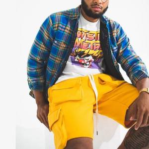 Pantalones cortos Cargo de cintura media para hombre personalizados al por mayor 100% algodón ropa de calle de verano multibolsillo patrón sólido liso teñido estilo casual - Product Image 3