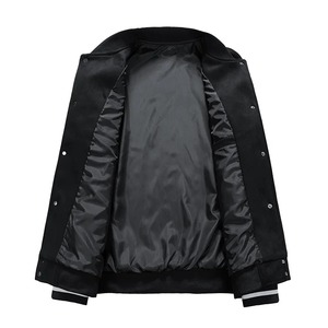 Veste universitaire de couleur unie de qualité supérieure pour hommes, uniforme de baseball ample à la mode, veste bombardier en toile imperméable et coupe-vent pour l'hiver - Product Image 2