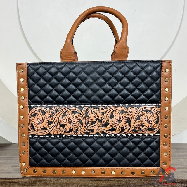 Minimalist Latest Design Fashion Hand Tooled Quilted Leather Shoulder Handbags Luxury Designer Real Leather Tote Bags for Women