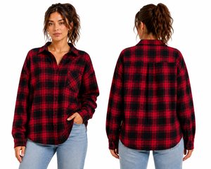 Chemise en flanelle à carreaux pour femmes, manches longues, boutonnée, coupe ample, décontractée, col rabattu, poches, vêtements d'automne - Product Image 3