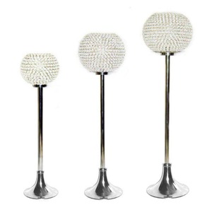 Juego de portavelas de bola con cuentas de cristal de plata caliente de lujo, soporte alto, luz en T, 3 tamaños diferentes hechos a mano para decoración del hogar - Product Image 1