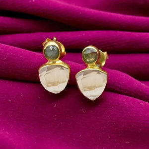 ต่างหูเม็ดเดี่ยวเพชรพลอยเหลี่ยมเพชรพลอยควอตซ์ใสการรักษาเครื่องประดับคริสตัลโบฮีเมียนสุดชิคจัดงานแต่งงาน - Product Image 3