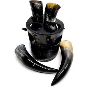 Ensemble de verres artisanaux en corne de Viking Collection de tasses et de verres à liqueur en corne de buffle naturelle avec présentoir par MN Exports - Product Image 5