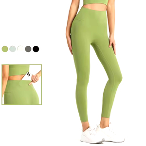 Fournisseur Leggings de yoga taille haute, solides, anti-roulement avec poche invisible, pour le levage des fesses, avec soutien d'échantillon personnalisé pour femmes - Product Image 1