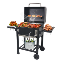 Nouveauté : Barbecue à charbon de bois moderne haut de gamme avec chariot et télécommande, grille en acier pour barbecue en plein air