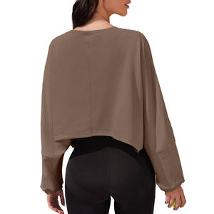 Sweat à capuche court en coton avec logo personnalisé pour femmes Sweat-shirt uni surdimensionné pour femmes - Product Image 5