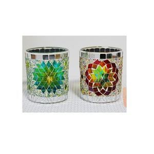 colored glass votive candle holder handmade tea light mosaic glass jars for candle orange green mosaic colored glass candle jars - Product Image 6
