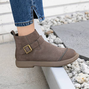 [JSHOE] Bottines à boucle en cuir de vachette pour femmes, talon bas de 3 cm, chaussures décontractées pour la marche - Product Image 4