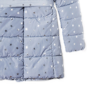 Girls Quilted Puffer Jacket <b>Coat</b> Star Print Faux Fur Hood Belted Long Winter Jacket Kids Wholesale - Product Image 5