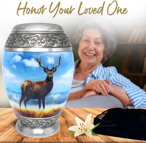Urne de cerf bleu-Grande urne pour cendres humaines Homme et femme adultes avec sac-Urnes bleues pour adultes-Honore votre être cher avec un cerf - Product Image 5