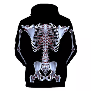 Pull à capuche décontracté 100% coton pour hommes imprimé squelette Style Hip Hop haut à capuche d'entraînement d'hiver impression numérique teinte unie - Product Image 4