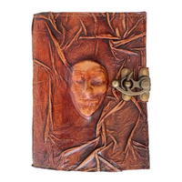 Carnet en cuir fait main Grimoire Visage Horreur avec fermoir en C, 200 pages à bords festonnés, Livre des Ombres. Cadeau idéal pour toutes les occasions