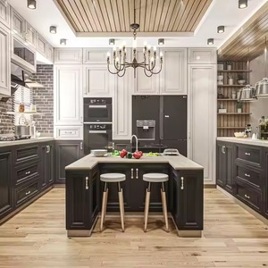 Gabinetes de cocina plegables completos listos para montar con diseño personalizado de fábrica, muebles de cocina con carcasa de tablero de partículas de isla - Product Image 1