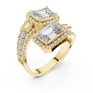 Bague en or jaune 14 carats avec émeraude et diamant rond et cultivé en laboratoire pour femmes |   Nouveau diamant cultivé - Product Image 4