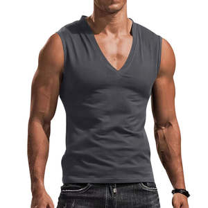 Hommes 100% coton mince col en v sans manches débardeur respirant tricoté gilet décontracté sport Fitness impression par transfert de chaleur - Product Image 4
