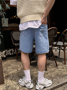 Pantalones cortos vaqueros holgados de alta calidad personalizados para hombre, moda de verano, ajuste informal, Color sólido, tela duradera de algodón 100% - Product Image 4