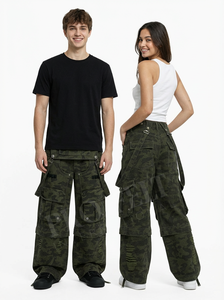 Pantalon cargo en denim camouflage unisexe, style tendance, coupe large, streetwear, décontracté, pantalon en denim ample - Product Image 2