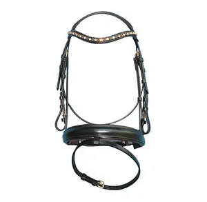 Superior Quality GNG-B1520 Wave Diamond Horse Equestrian Leather Innovative Snaffle Bridle Rolled Set Supplier