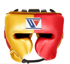 Precio de fábrica, venta al por mayor, protector de cabeza de boxeo ganador de oro rojo, media cara, protector de cuero de vaca real personalizado, casco de boxeo - Product Image 1