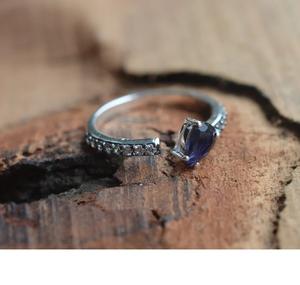 Iolite 925 Sterling Silver Christian Bohemian Wedding Ring Cut Gemstone Blue and Cubic Zirconia Gift for Her - Product Image 2