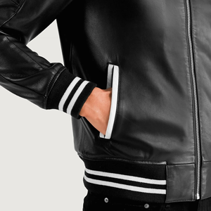 Veste universitaire en mélange de laine de qualité supérieure avec manches en cuir véritable pour hommes Veste de baseball universitaire pour hommes - Product Image 3