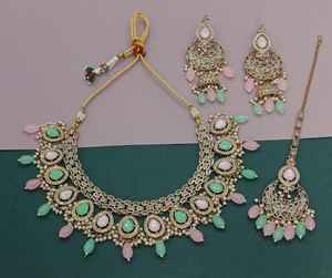 <b>Indian</b> Design Traditional Fashionable Motipearl & Drop Gold Plated Fancy Earring Maagtika Necklace <b>Set</b> & <b>Jewellery</b> <b>Set</b> - Product Image 3