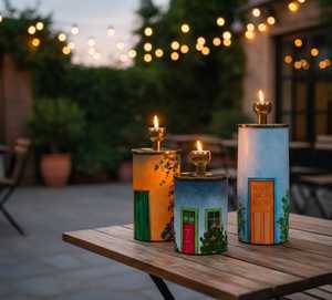 เชิงเทียนสามชิ้นแบบทำมือศิลปะ | ชุดเชิงเทียนตกแต่งเสาธรรมชาติ3ชิ้น | เชิงเทียนทรงกระบอกทองเหลือง - Product Image 2